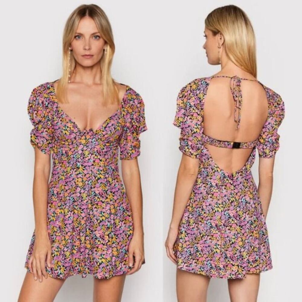 For love & Lemons Floral Backless Mini Dress Boho Romantic Y2K